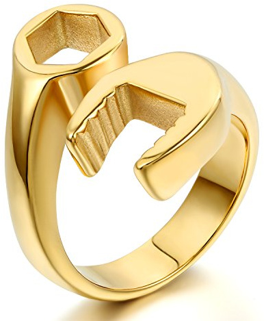 JewelryWe Smycken cyklist rostfritt stål herrring, mode mekanisk skiftnyckel band ring, rostfritt stål ring för halloween jul, guld storlek 54 till 76 – med presentpåse