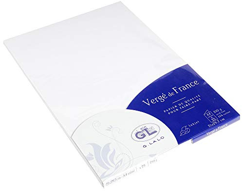 Lalo 43350L - Verge De France. Pack of 25 folded cards. Size: A4 21x29.7 cm 210g, Laid de France, Extra-white, Lined, Correspondence, Paper Made in France