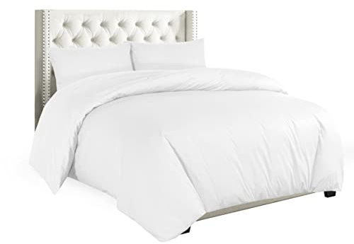 Plain Duvet Cover With Pillow Case Non Iron Percale Quilt Cover Bedding Bedroom Set (Single, White)