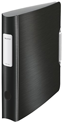 Leitz Qualitäts-Ordner 180° Active Style, A4, Schmal, Satin Schwarz, Abgerundeter Rücken mit 6,5 cm Rückenbreite, Gummibandverschluss, Leichtes Polyfoam, 11090094