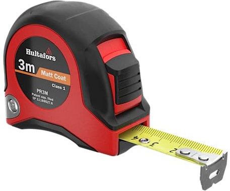 Mètre ruban 3 mètres de Hultafors I Classe de précision I fabriqué au Royaume-Uni I Avec crochet d’extrémité mobile I Mètre ruban enrouleur à fonction de verrouillage & échelle millimétrée I 350103