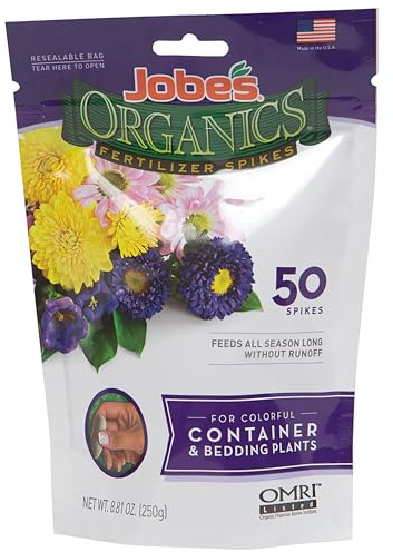 Jobe’s Organics Garden Fertilizer Spikes for Container and Potted Plants, Easy Plant Care for Houseplants and Garden Beds, 50 Count