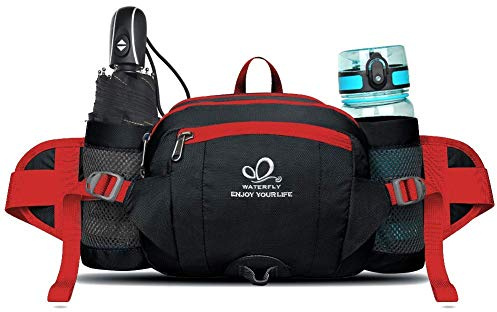 WATERFLY Fanny Pack Waist Bag: 2 Water Bottle Holders 6-Pockets for Hiking