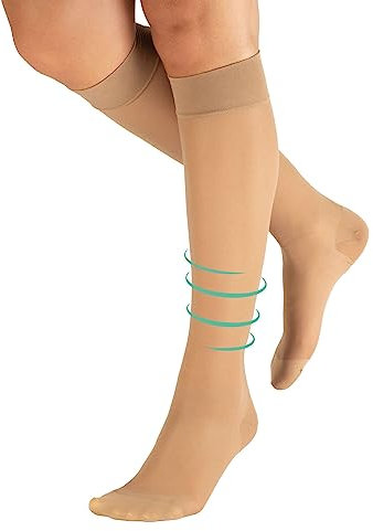 CALZITALY PACK 1/2 Gambaletti Compressione Graduata Forte, Calze Elastiche Contenitivo & Graduate, 140 Den – 18-22 Mm/Hg | Made in Italy (Beige, L-XL)