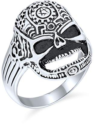 Bling Jewelry Anello Sigillo Rettangolare In Acciaio Inossidabile Tonalità Argento Con Teschio E Ossa Incrociate Di Pirati Dei Caraibi Smalto Nero Per Uomini E Ragazzi