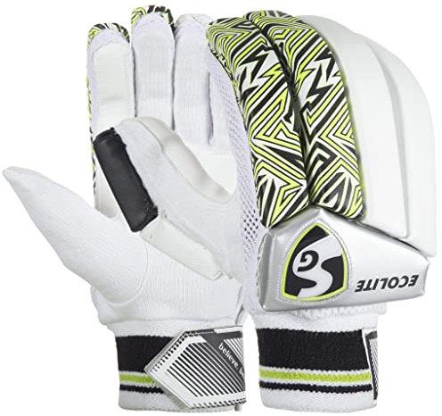 SG Ecolite Cricket Batting Gloves | White | Junior RH | for Right-Hand Batsman | Lightweight | Professional Grade Padded Gloves | Superior Finger Protection