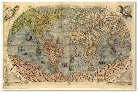 Postereck - 0460 - Historische Weltkarte, Kontinente Karte Vintage - Unterricht Klassenzimmer Schule Wandposter Fotoposter Bilder Wandbild Wandbilder - Poster - 3:2-91,0 cm x 61,0 cm