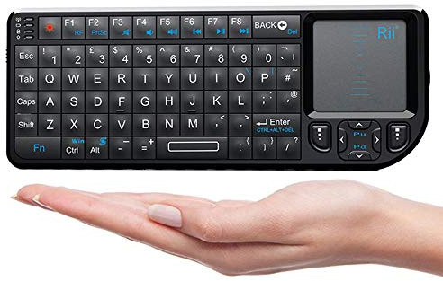 Rii 2.4G Mini Wireless Keyboard with Touchpad,Laser Pointer with Remote Control,Backlit Portable Keyboard Controller with USB Receiver for Windows/Mac/Android/PC/Tablets/TV/Xbox/PS3. V3-Black