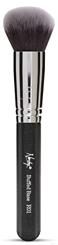 Nanshy Kabuki Foundation Brush for Liquid Makeup - Round Buffer Brush - Buffed Base R01 - Expert face for Buffing & Blending - (Black/Chrome, Full Size)