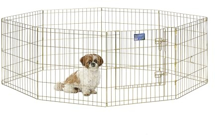 MidWest hem för husdjur hopfällbar metallvalp/hundträningspenna, inomhus/utomhus lekhage med dörr, 16 kvm lekutrymme, 64 cm hög, guldzink