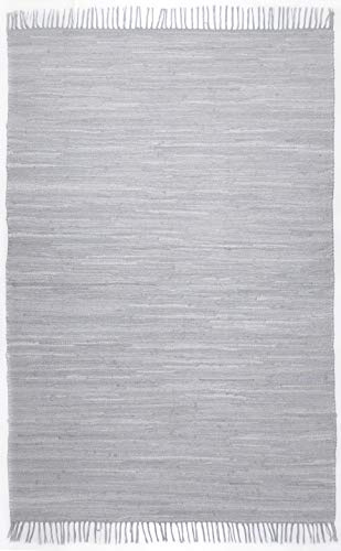 Theko | Dhurry Teppich aus 100% Baumwolle Flachgewebe Teppich Happy Cotton | handgewebt | Farbe: Grau | 70x140 cm