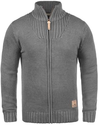 Solid Poul Cardigan Giacca in Maglia Grossa Maglieria da Uomo con Collo Alto, Taglia:XL, Colore:Grey Melange (8236)