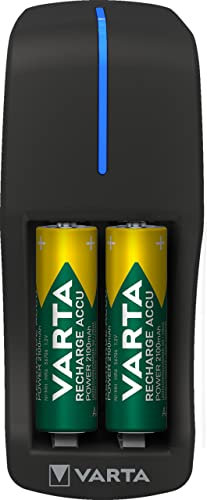 VARTA Cargador de Pilas, incl. 2X AAA 800mAh, cargador para pilas recargables, carga 2 AA/AAA simultáneamente, Mini Charger