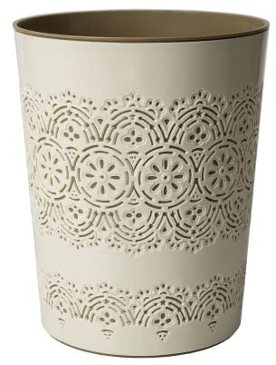 Blue Canyon Flora Waste Bin, Trash Bin for Home, Bathroom, Bedroom or Office, Slim Waste Basket Fits Under Desk/Sink, Indoor Outdoor Double Walled Heavy Plastic Dustbin to Hold Waste, Cream