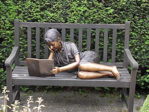 H. Packmor GmbH Bronzefigur liegendes Mädchen mit Buch - Dekoration für den Garten - 92x43x43 cm