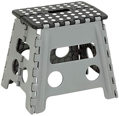Honey Can Do Taburete Escalón Plegable, Acero Inoxidable, Negro y Gris, 38x31x32.68 cm