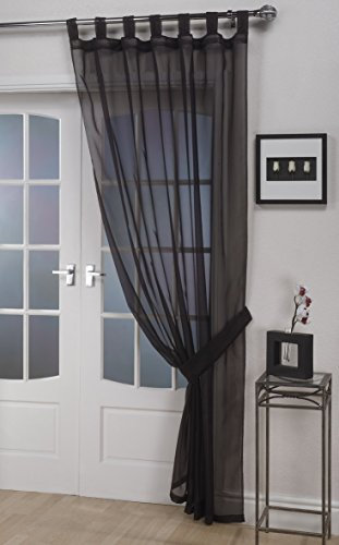 John Aird Woven Voile Tab Top Curtain Panel - Tieback Included - Single Panel (Black, 58 Wide x 48 Drop)