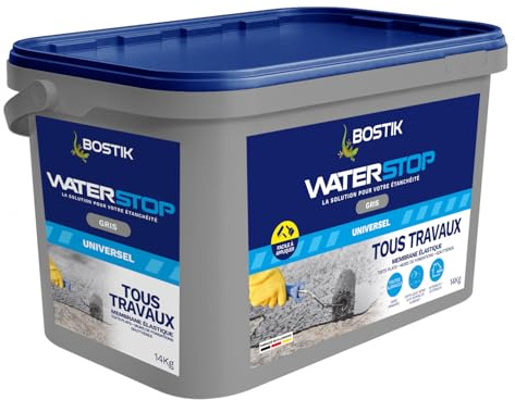 Bostik Waterstop Gris 14 kg – Membrane d’Étanchéité Toiture, Gouttières & Murs – Répare Fuites, Infiltrations & Fissures – Résistant UV & Intempéries