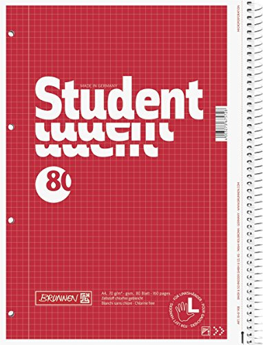 BRUNNEN Collegeblock Student Linkshänder | A4, Lineatur 28, 80 Blatt, rot