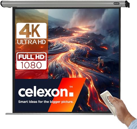 celexon HomeCinema Écran de Projection motorisé 65 | 120x120 cm 1:1 | Écran 4K, Full-HD pour Projections Home Cinéma et présentations Professionnelles avec vidéoprojecteurs | Montage Mural/Plafond