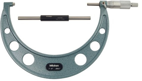 Mitutoyo 103-222 Outside Micrometer, Baked-Enamel Finish, Ratchet Stop, 7-8 Range, 0.0001 Graduation, +/-0.0002 Accuracy