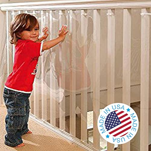 Kidkusion Indoor/Outdoor Banister Guard | Made in USA | Clear | 15' L x 33 H | Child and Pet Safety Barrier