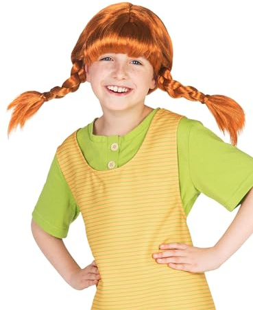Maskworld Original Pippi Langstrumpf Perücke für Kinder - rote Haare mit 2 Zöpfen