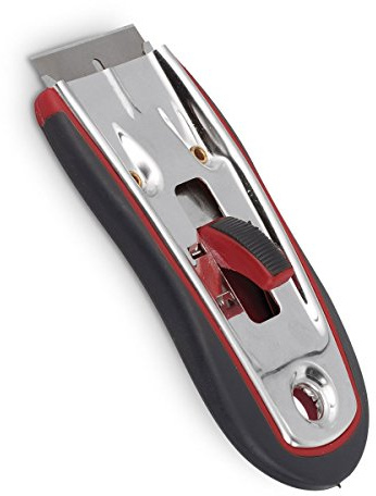 KREATOR KRT000603 main racloir, racloir en verre, peinture, Raclette Grattoir pour plaque de cuisson en verre avec poignée souple et 5 lames 18mm