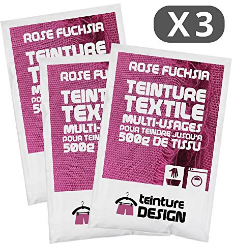 Juego de 3 bolsas de tinte textil para ropa y telas naturales, color rosa fucsia