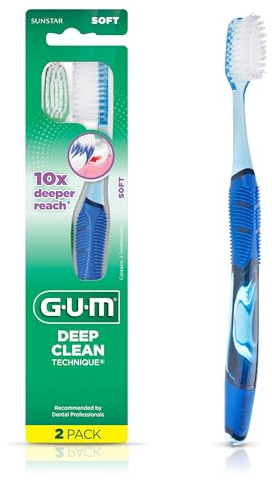 GUM Deep Clean Technique Toothbrush - Full Head - Soft Toothbrushes for Adults with Sensitive Gums - Extra Fine Bristles, 2 Count
