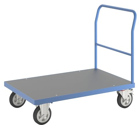 eurokraft | Plattformwagen | Rohrschiebebügel | Vollelastikreifen | LxB 1250 x 800 mm | lichtblau