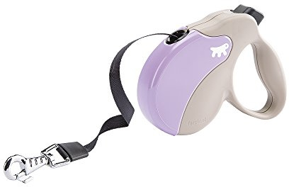 Ferplast hundkoppel Amigo Mini, rullkoppel små hundar upp till 12 kg. Max. Bälte 3 m. Enkel lås- och upplåsningsknapp, beige, violettlock
