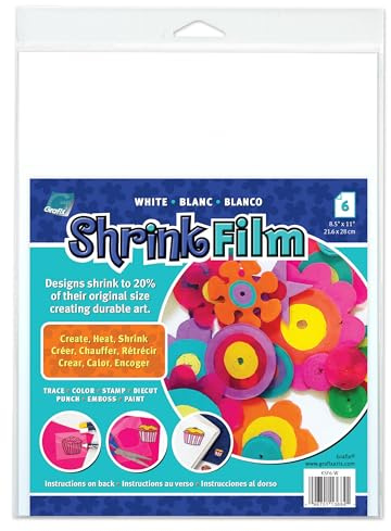 Grafix Shrink Film - White Opaque 8.5x11 Sheets, Design Your Art and Shrink It to Create Jewelry, Embellishments, Paper Crafts, Gift Tags, Ornaments and More, Pack of 6