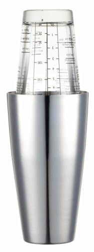 BarCraft Boston Shaker à Cocktail Gradué en ML/oz avec Recettes Imprimées, Verre/Acier Inoxydable, 400 ML