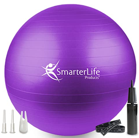 SmarterLife Exercise Ball Yoga Ball for Fitness, Balance, Stability, or Pregnancy, Gym Ball for Core Workout, Physical Therapy, Yoga Ball Chair for Office, Anti-Slip Anti-Burst (55 cm, Purple)
