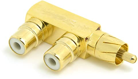 CHENYANG, splitter audio RCA AV ad angolo di 90 gradi, da maschio a doppia femmina, prolunga di tipo F, colore dorato