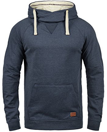 Blend BHSales Herren Kapuzenpullover Hoodie Pullover mit Kapuze Kordelzug Kängurutasche Rippbündchen Label-Details Baumwollmischung Regular fit, Größe:XXL, Farbe:Navy (70230)