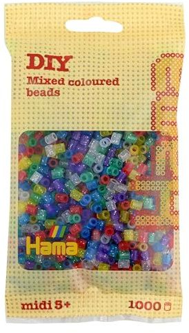 HAMA Bolsa de perlas | Aprox. 1000 cuentas midi fusibles para manualidades y mosaicos | Perlas de fusión para niños creativos 5+ | Juego de arte y decoración | Mix 54