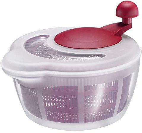 Westmark Ensaladera, Capacidad: 5 litros, ø 26 cm, Plástico, Sin BPA, Fortuna, Color: transparente/Rojo, 243222E2