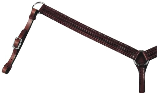 Circle Y Straight Shell Breast Collar - Double-Ply Tooled Leather, 1 1/2 Width, Stainless Steel Hardware, Durable Western Riding Tack for Horse Saddle Security, Walnut