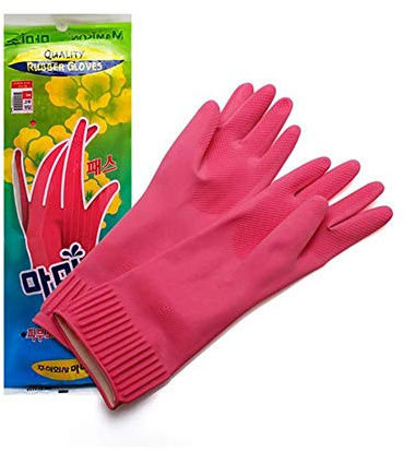 Mamison Quality Kitchen Non-Slip Reusable Rubber Gloves Pink Color, Cleaning, Kitchen, Pet Care, Washing (1 Pairs, Medium)