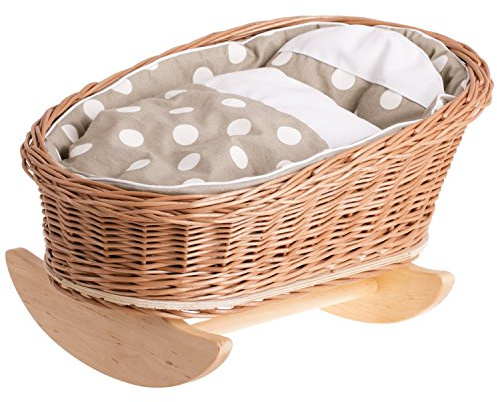 Natural Wicker Doll Bed, Wooden Rocking Cradle Crib