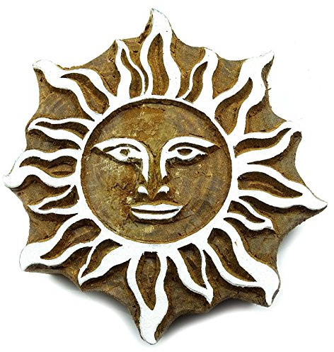 Knitwit Wood Block Art Handcarved Printing Block Wooden Textile Sun Stamp Blockprint