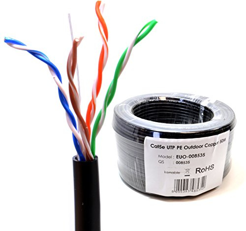 kenable External CAT5e Outdoor Ethernet Cable Full Copper 24AWG UTP Reel UV Resistant Waterproof PE Sheath 50m Black