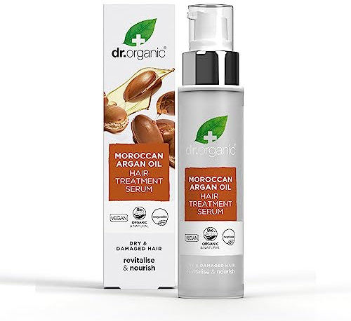 Dr Organic Moroccan Argan Oil Hair Treatment Serum, Detangle, For Frizz, Dry & Damaged Hair, Mens, Womens, Natural, Vegan, Cruelty-Free, Paraben & SLS-Free, Organic, 100ml, Packaging may vary