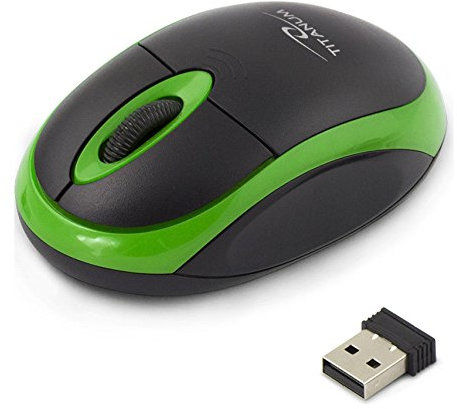 Titanum Mouse wireless per computer con ricevitore radio USB (piccolo e maneggevole, 3 tasti, rotella di scorrimento, 1000 dpi, verde)