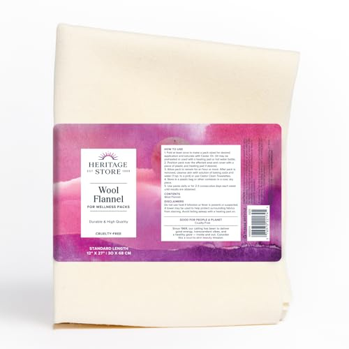 HERITAGE STORE Wool Flannel for Castor Oil Pack Wrap - Reusable, Absorbent Wool Flannel Fabric for Castor Oil Packs - Castor Oil Compress for Abdomen, Joints - Cruelty Free, 12 x 27 in