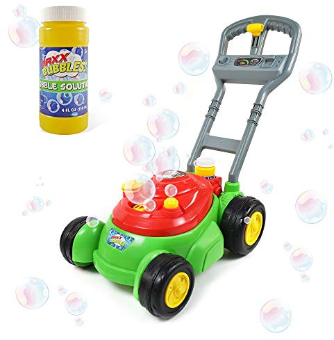 Maxx Bubbles Bubble-N-Go Mower, Includes 4oz Bubble Solution, Bubble Lawn Mower for Toddlers, Outdoor Bubble Toy for Kids, No Batteries Required, Red