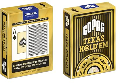 COPAG - Carte Poker Texas Hold'em I Carte da Gioco 100% Plastica (PVC) I Mazzo di Carte I Gioco di società - Gold (Jumbo Index)