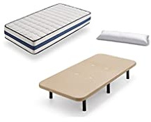 HOGAR24 ES Base Tapizada + Colchón Viscoelástico Visco-Medicot 3D + Almohada Fibra Resinada (105x200 - Patas Metal 32 cm